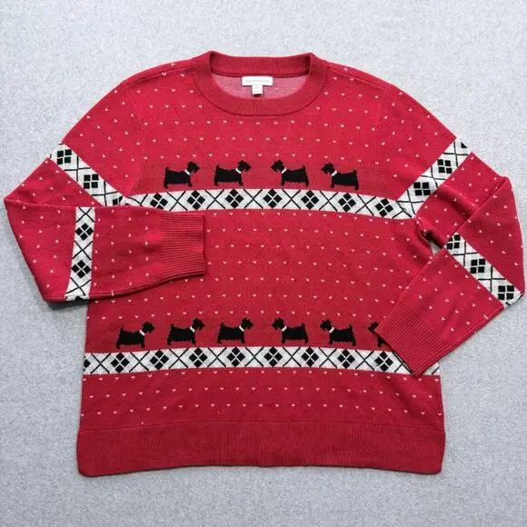 Charter Club Sweater Women's Red PXL Dog Pattern Machine Washable - Picture 1 of 14